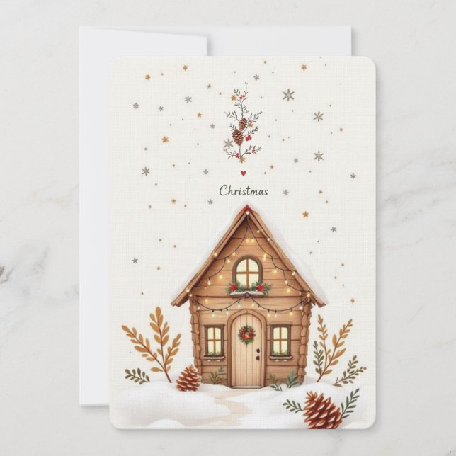 Carte de Noël Cabine confortable | Vacances rustiq (Devant)