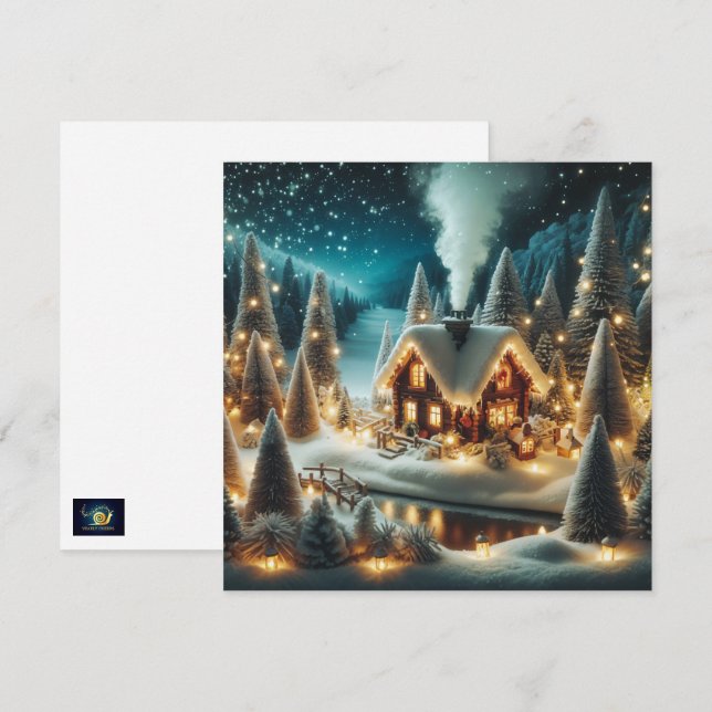 Carte de Noël Cabine hiver confortable (Devant / Derrière)