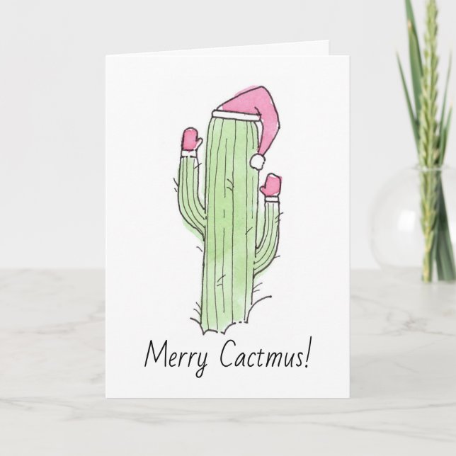 Carte de Noël Cactus aquarelle (Devant)