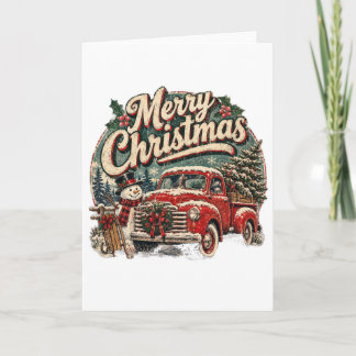 Carte de Noël Cadeau Camion Bonhomme de Neige Vint