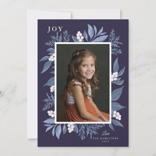 Carte de Noël Cadre Botanique : Bleu (Devant)