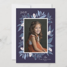Carte de Noël Cadre Botanique : Bleu