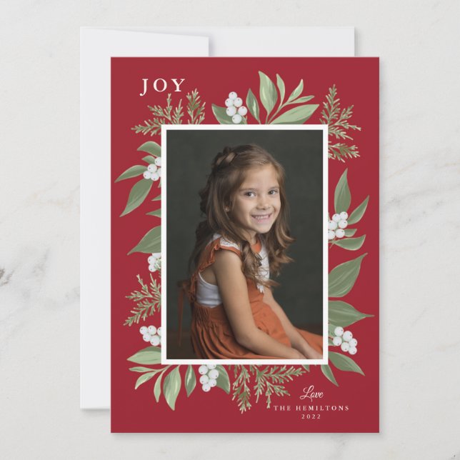 Carte de Noël Cadre Botanique : Rouge (Devant)