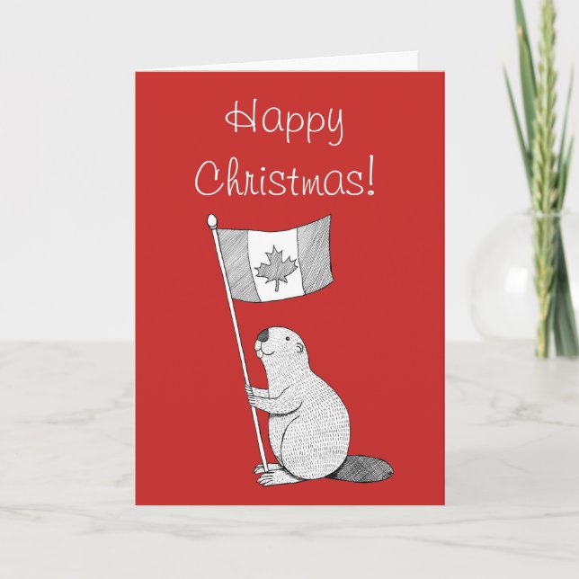 Carte de Noël canadienne Beaver Feuille d'érable D (Devant)