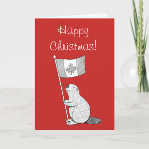 Carte de Noël canadienne Beaver Feuille d'érable D