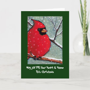 CARTE DE NOËL : CARDINAL, OISEAU, ART PASTEL