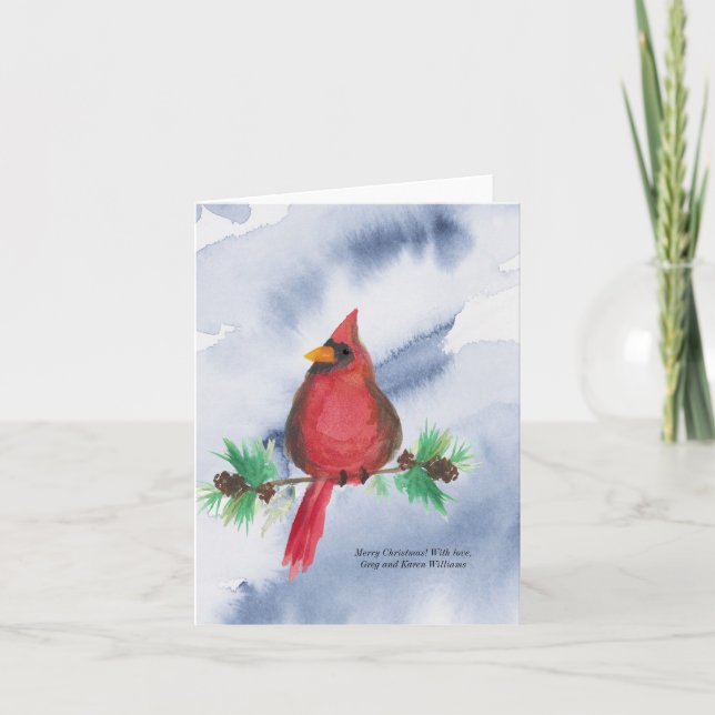 Carte de Noël cardinale rouge Aquarelle (Devant)