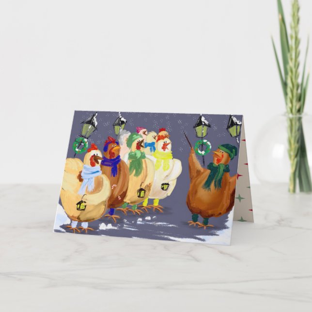 Carte de Noël Caroling Chickens ! (Devant)