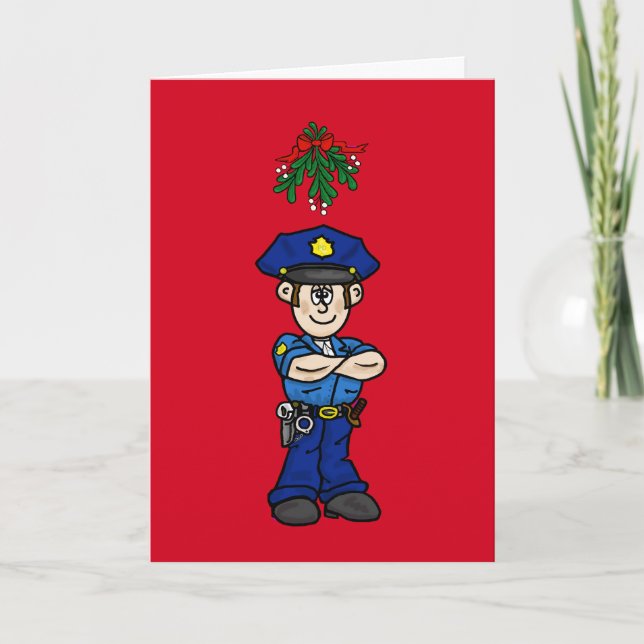 Carte de Noël caucasienne flic & mistletoe Flirty (Devant)
