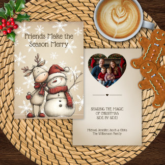 Carte de Noël Cerf et Bonhomme de Neige Photo Pers