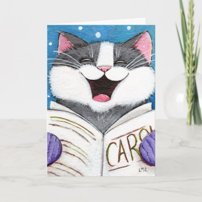 Carte de Noël Chant Chat Cute Carol (Devant)