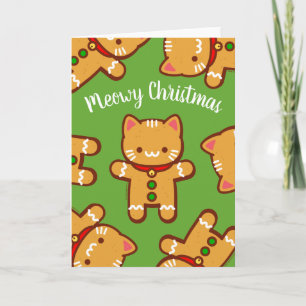 Carte de Noël : Chat en pain d'épices "Meowy Chris