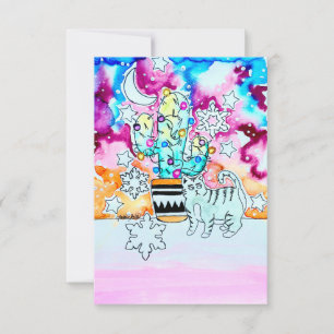 Carte de Noël Chat et Cactus