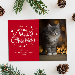 Carte de Noël Chat Rouge Fantaisiste Meowy Christm