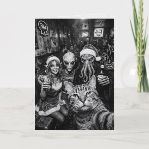 Carte de Noël Chat Selfie Bigfoot Alien