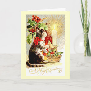 Carte de Noël Chat Vintage et bougie