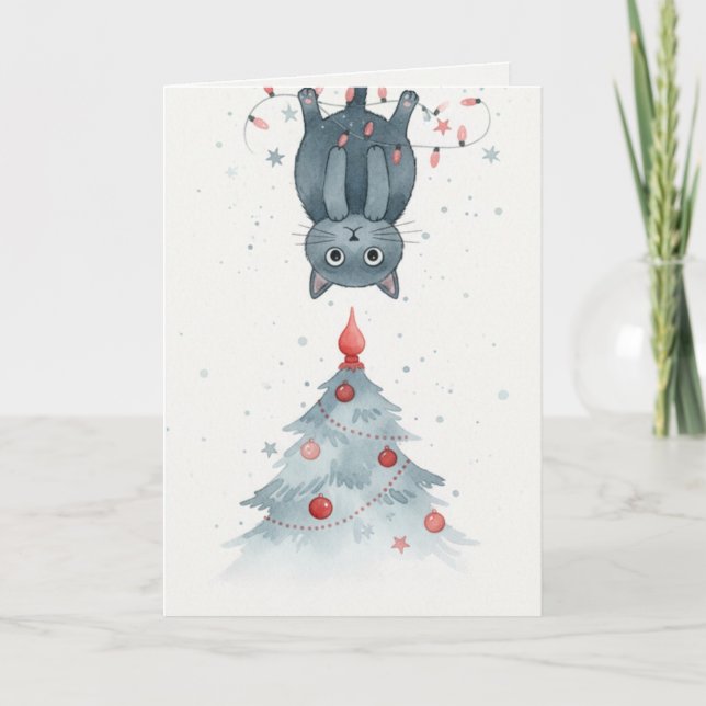 Carte de Noël Chaton à l'Envers (Devant)