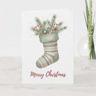 Carte de Noël Chaussette Vintage avec Cannes de Bo