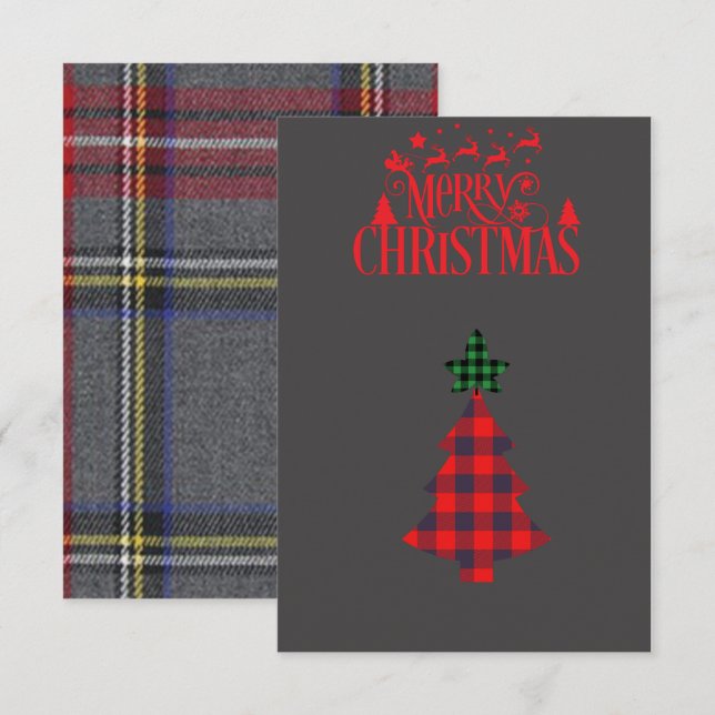Carte de Noël, chèque, gris et rouge, simple, Clev (Devant / Derrière)