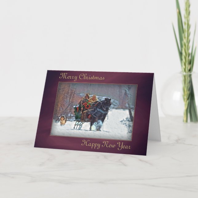 Carte de Noël "Cheval Sleigh 01" (Devant)