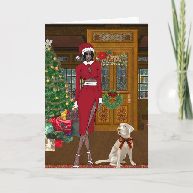 Carte de Noël Chic Femme Afro-Américaine (Devant)