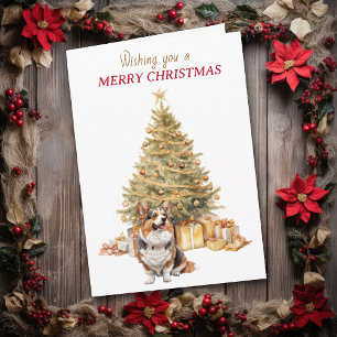 Carte de Noël Chien Cardigan Welsh Corgi Arbre Dor