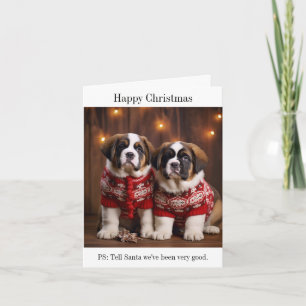 Carte de Noël Chien Chien St Bernard Puppies