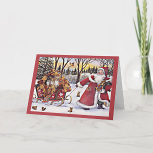 Carte de Noël Chihuahua Père Noël traîneau et ours