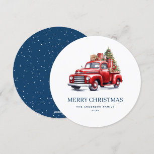 Carte de Noël classique Red Truck Blue Merry