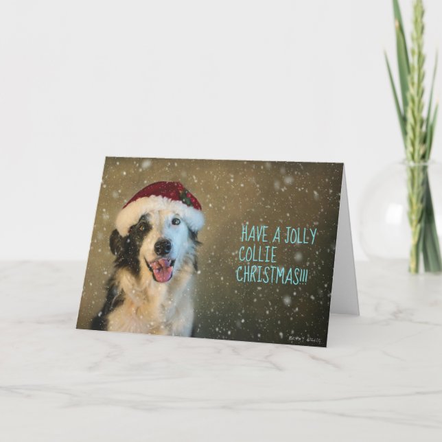 Carte de Noël Collie Bordure. (Devant)