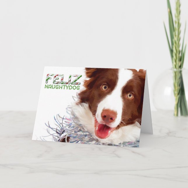 Carte de Noël Collie Bordure (Devant)