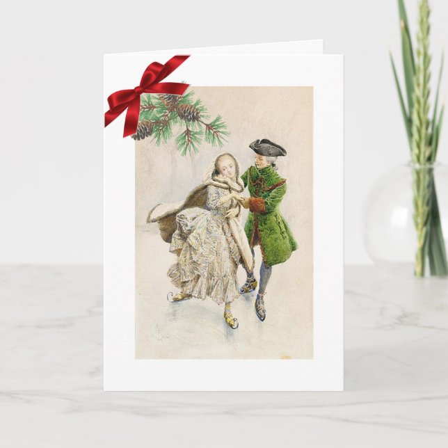Carte de Noël Colonial Couple Ice Patinage (Devant)