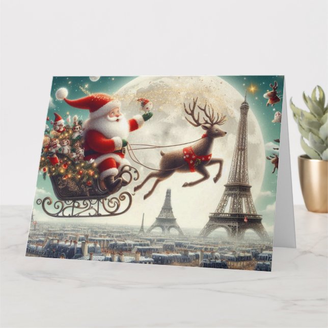 Carte de Noël colorée dans un cadre parisien (Petite plante)