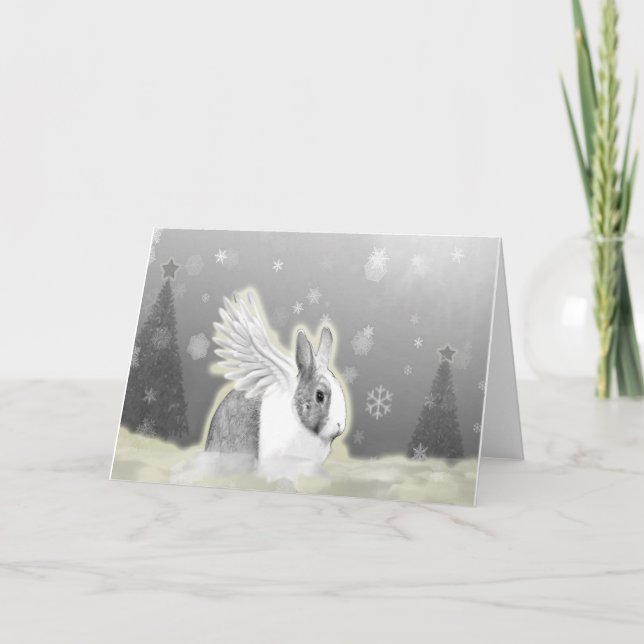 Carte de Noël comportant un lapin d'ange (Devant)