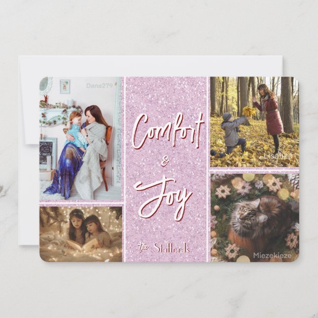 Carte de Noël Confort & Joie en rose (Devant)