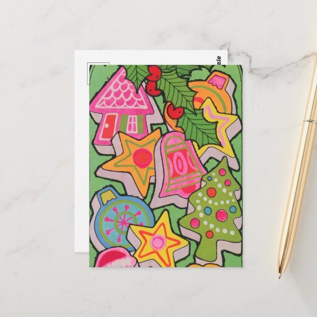 carte de Noël cookie rétro vintage  (Devant/Arrière en situation)