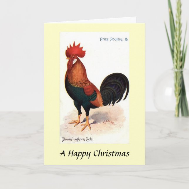 Carte de Noël - Coq Leghorn Brown (Devant)
