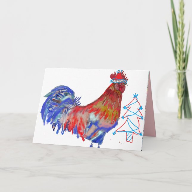 Carte de Noël Coq-Mus joyeux (Devant)