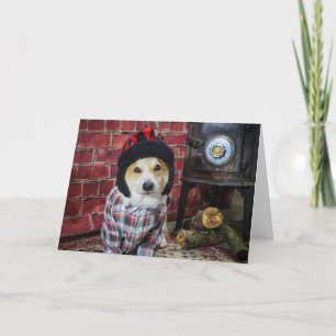 Carte de Noël Corgi de bois