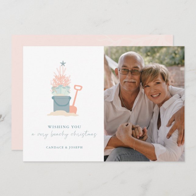 Carte De Noël Côtière Balnéaire Avec Photo (Devant / Derrière)
