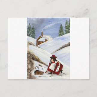Carte de Noël Cottage et Lapin
