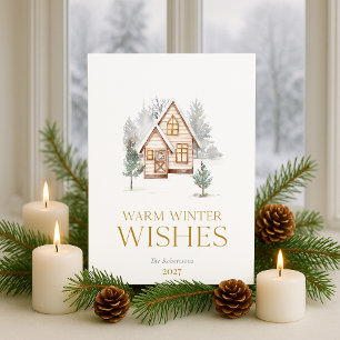 Carte de Noël Cottage Vœux d'Hiver Chaleureux
