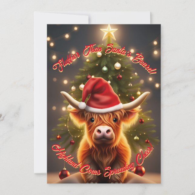 Carte de Noël Country Vache Highland Moo Cute (Devant)