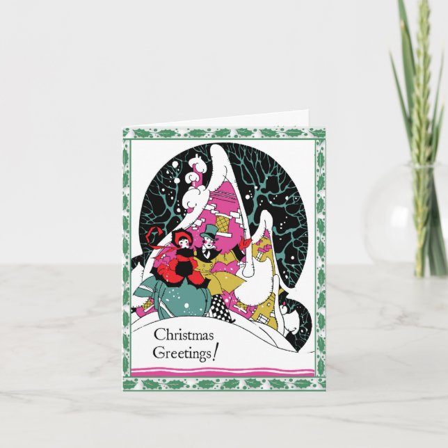 Carte de Noël "Couple Stylisé" de style rétro (Devant)