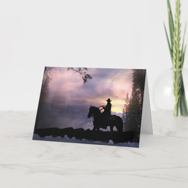 Carte De Noël Cowboy De L'Autre Côté Des Miles (Devant)