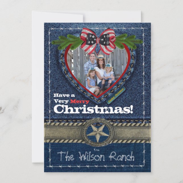 Carte de Noël Cowboy sur Denim Imprimer (Devant)