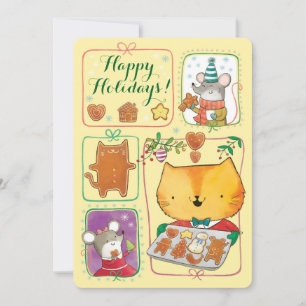 Carte de Noël Cute chat et souris