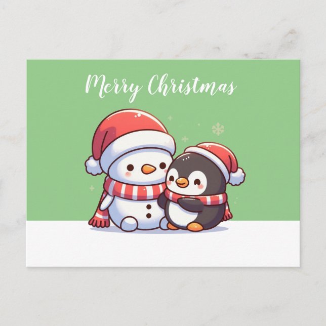 Carte de Noël Cute Kawaii avec Snowman (Devant)