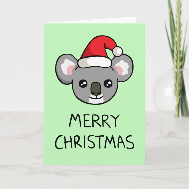 Carte de Noël Cute Koala Santa Hat Dessin Joyeux (Devant)