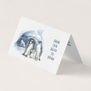 Carte de Noël Cute Penguin Famille Coeurs Chauds
